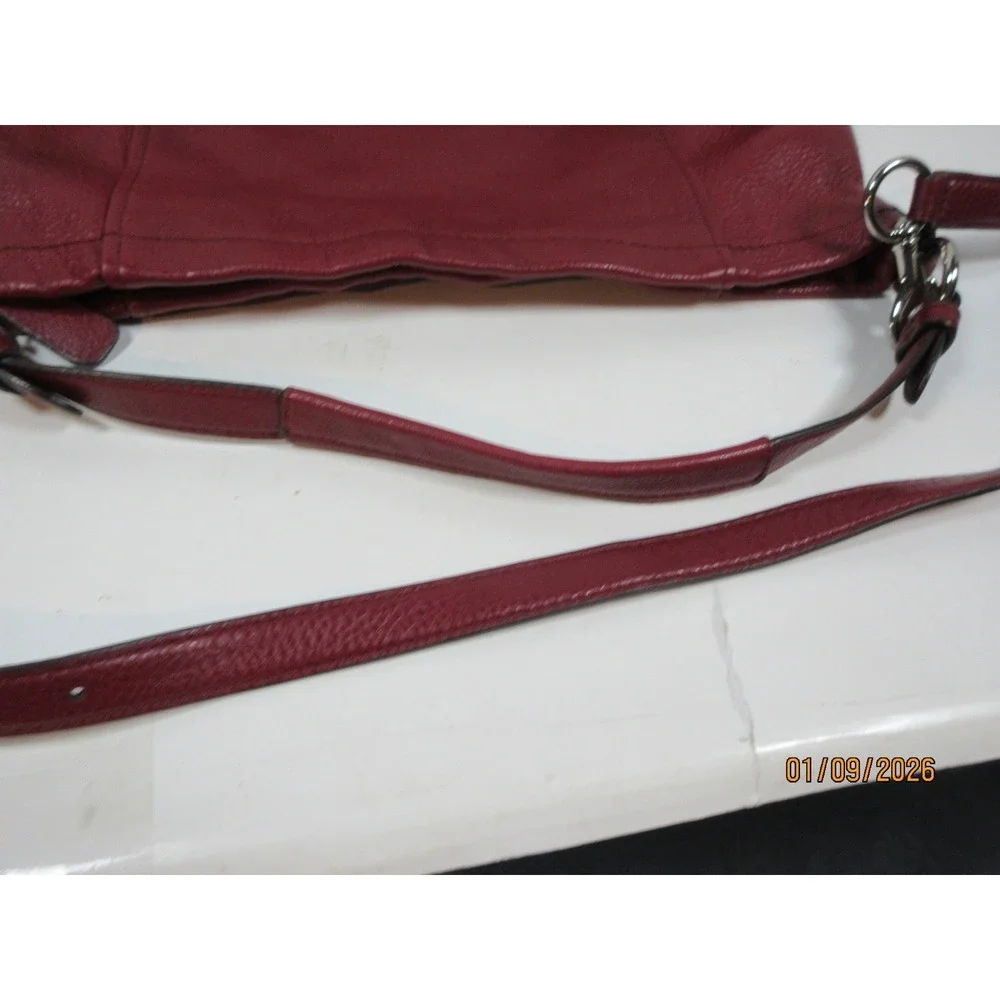 Coach Pebble Leather Shoulder Bag Crimson Red Convertible Strap Hobo Purse